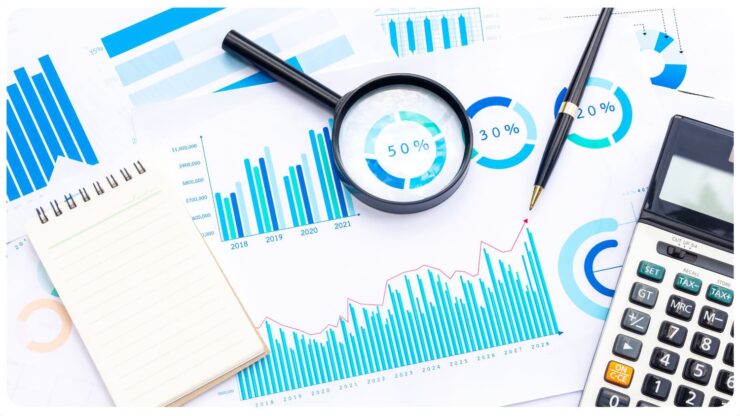 Papéis mostrando gráficos de movimentação financeira