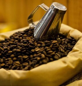 Grãos de café especial em um saco