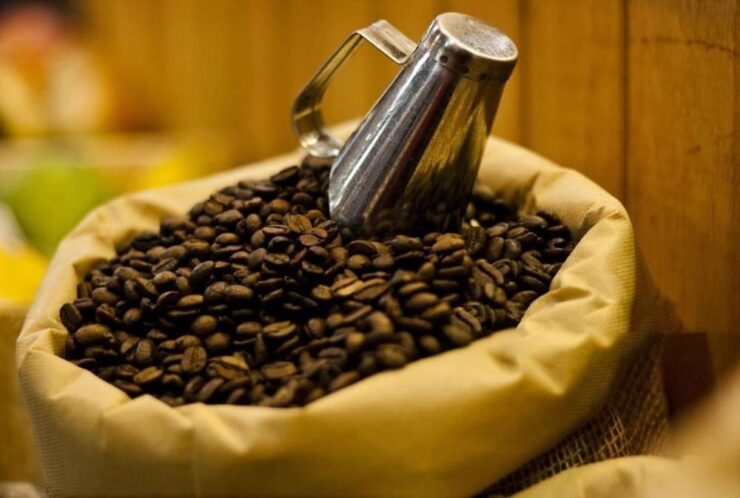 Grãos de café torrados após passar por toda cadeia do café